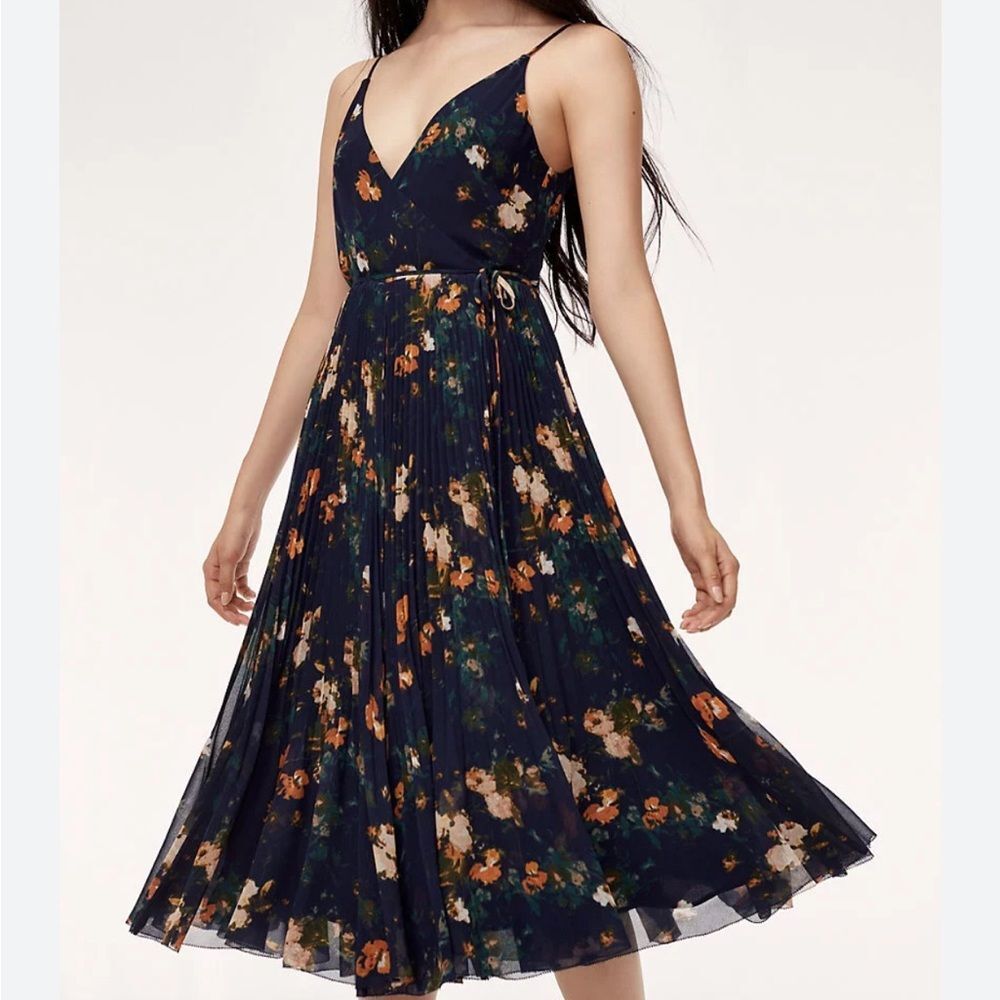 Wilfred Floral Midi Dress - Navy and Orange